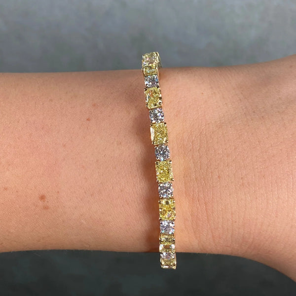 13.88ctw Fancy Yellow Radiant Diamond & White Round Diamond Alternating Bracelet — view 2