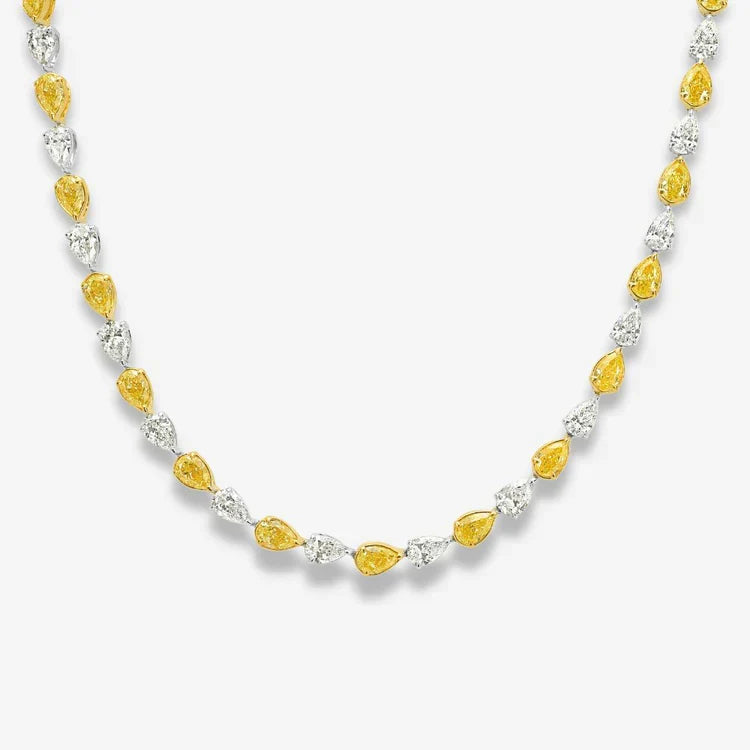 11.5ct Alternating Fancy Yellow Pear Diamond & White Pear Diamond Necklace — Laura Milman New York