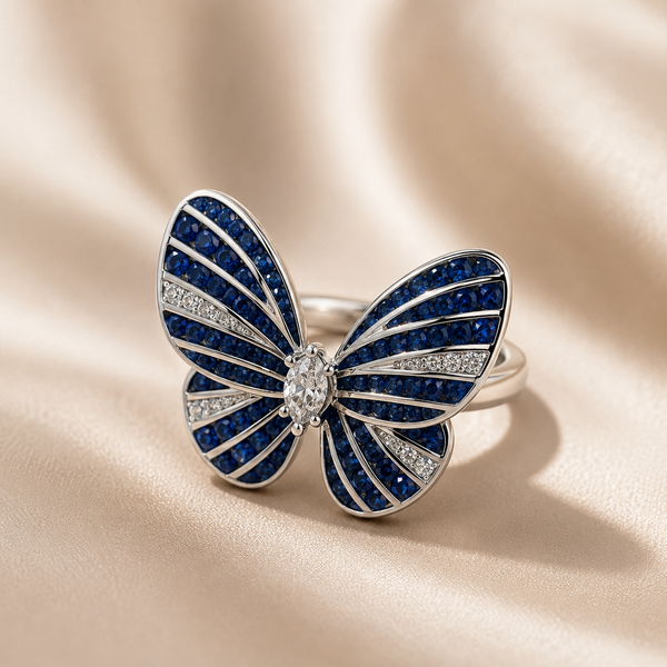 Sapphire & Diamond Butterfly Statement Ring