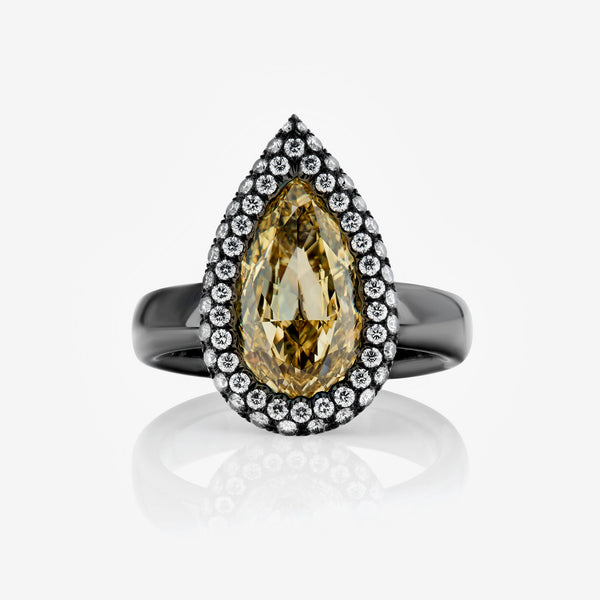 3.00ct Fancy Brownish Yellow Pear Diamond Cloud Halo Ring VVS2 GIA