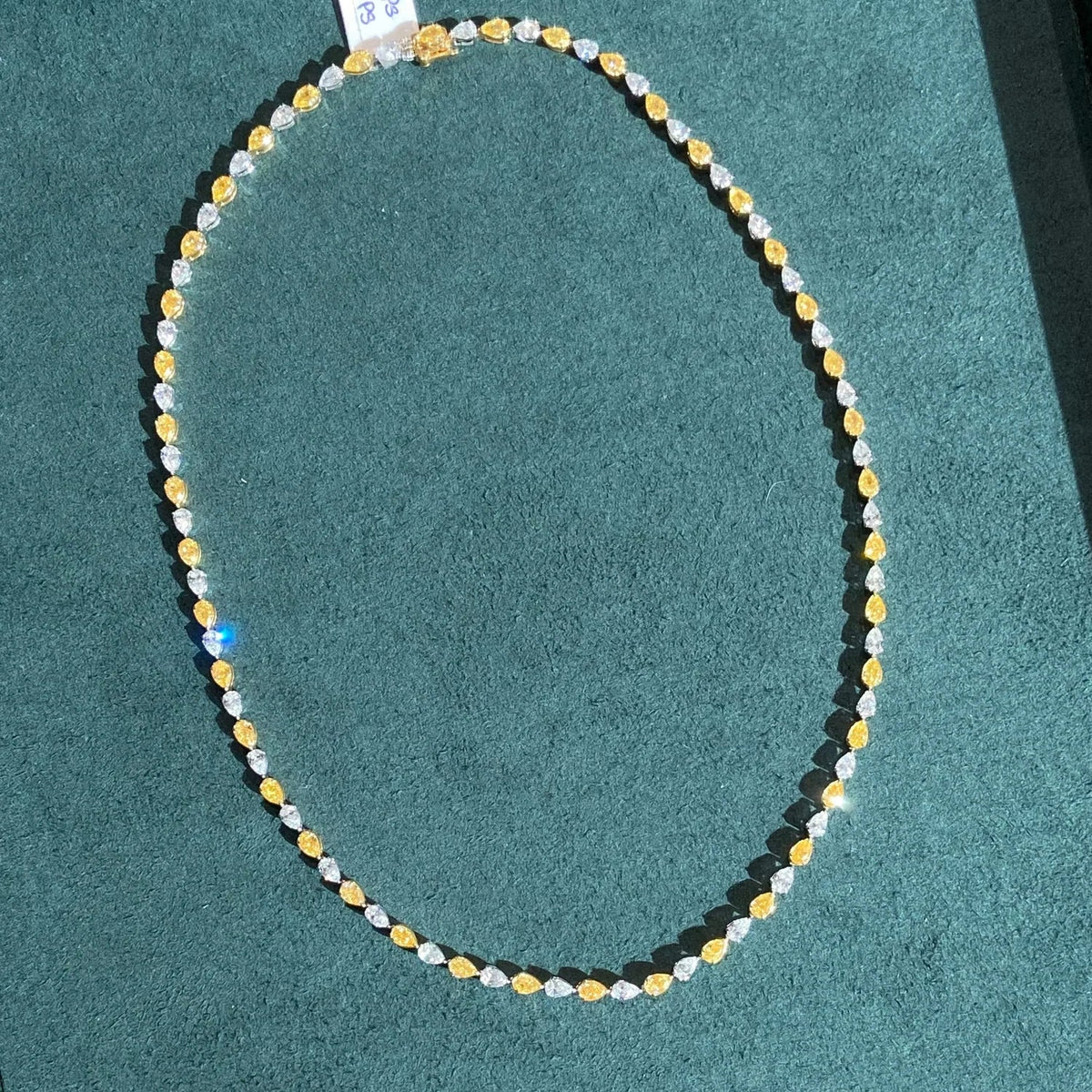 11.5ct Alternating Fancy Yellow Pear Diamond & White Pear Diamond Necklace — view 3 — Laura Milman New York