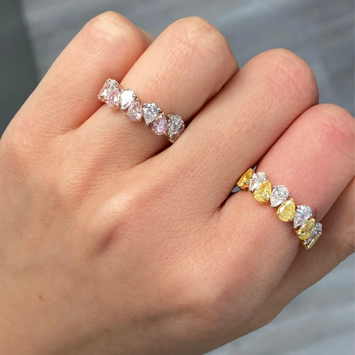 1.88ctw Alternating Pink & White Pear Diamond Halfway Band — view 6 — Laura Milman New York