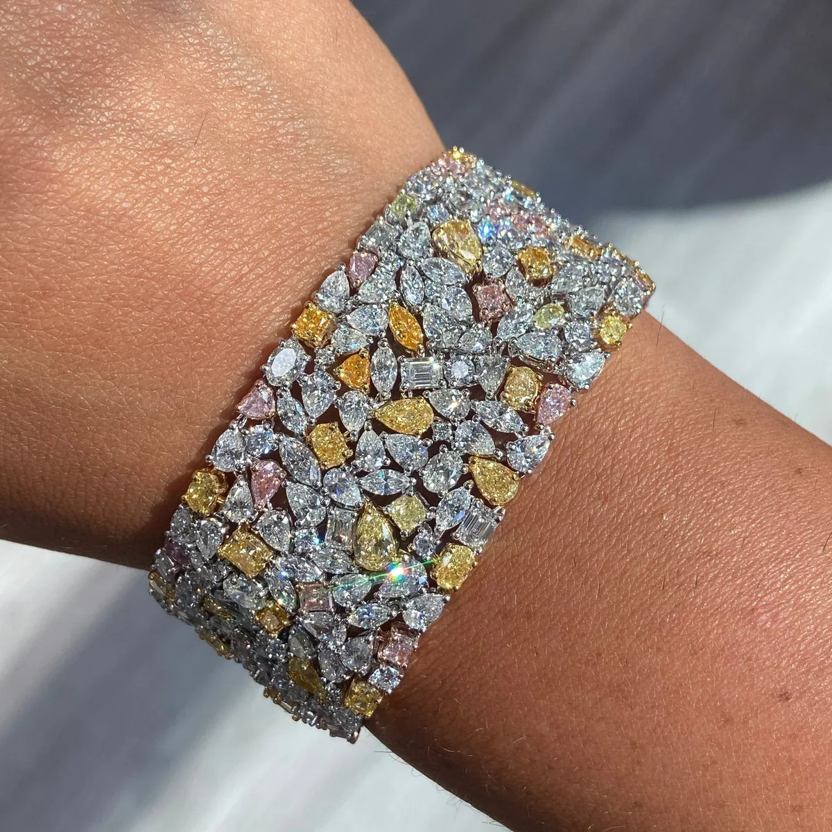 49.60ctw Fancy Color & White Diamond Carpet Bracelet — view 4 — Laura Milman New York