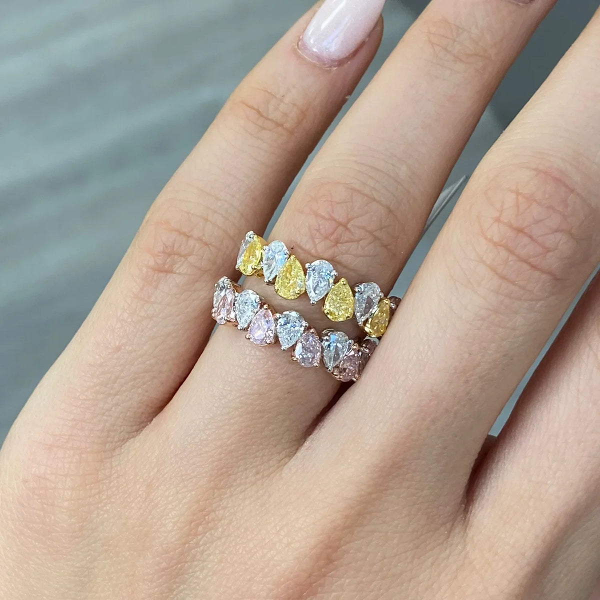 1.88ctw Alternating Pink & White Pear Diamond Halfway Band — view 4 — Laura Milman New York
