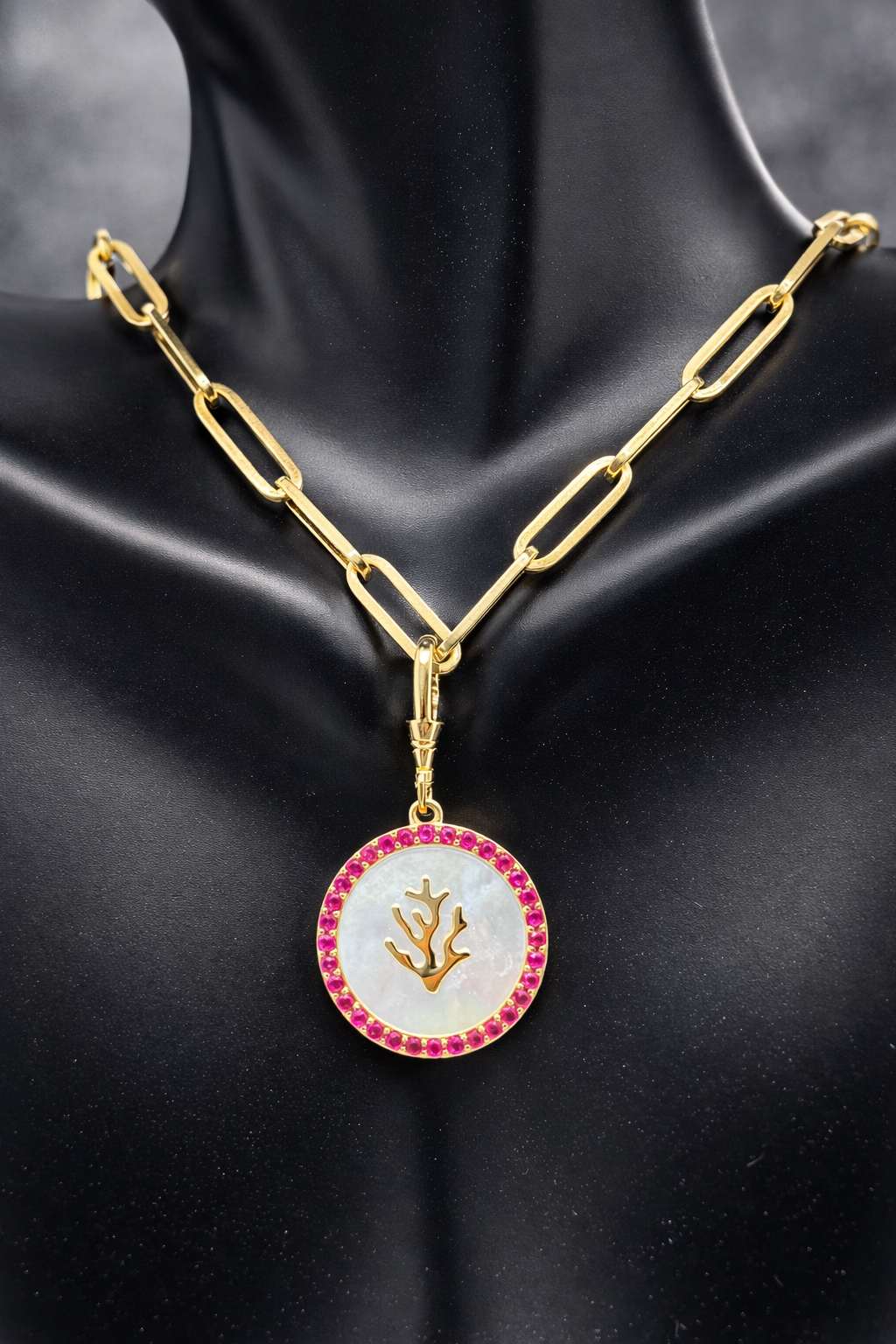 Mother of Pearl Pendant with Rubies (Lab Grown)