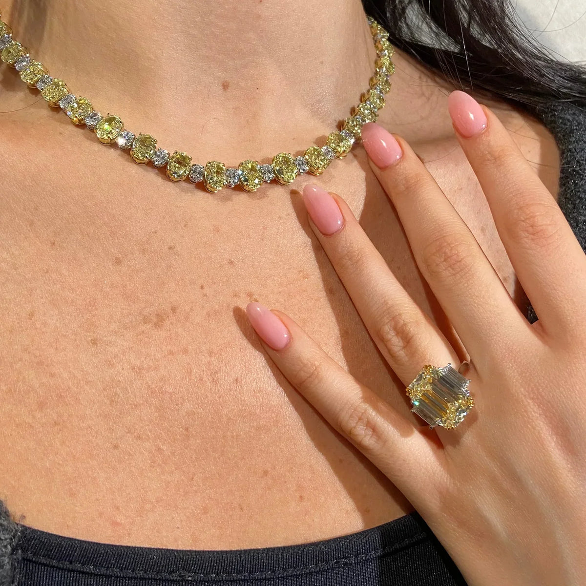 10.18ct Light Yellow Emerald Diamond Ring SI1 GIA — view 3 — Laura Milman New York