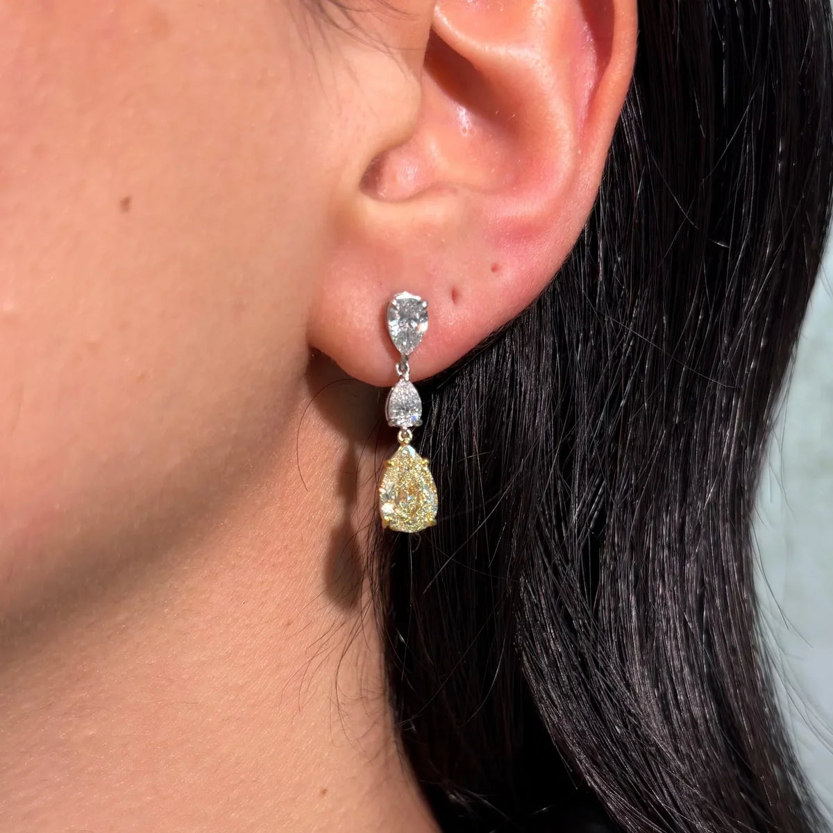 5.63ctw Yellow Pear Diamond Drop Earrings VS GIA — view 3 — Laura Milman New York