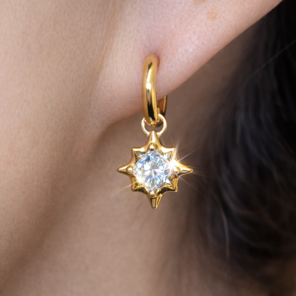 North Star Drop Earrings with Cushion Cut Diamonds (Lab Grown) - Laura Milman New York