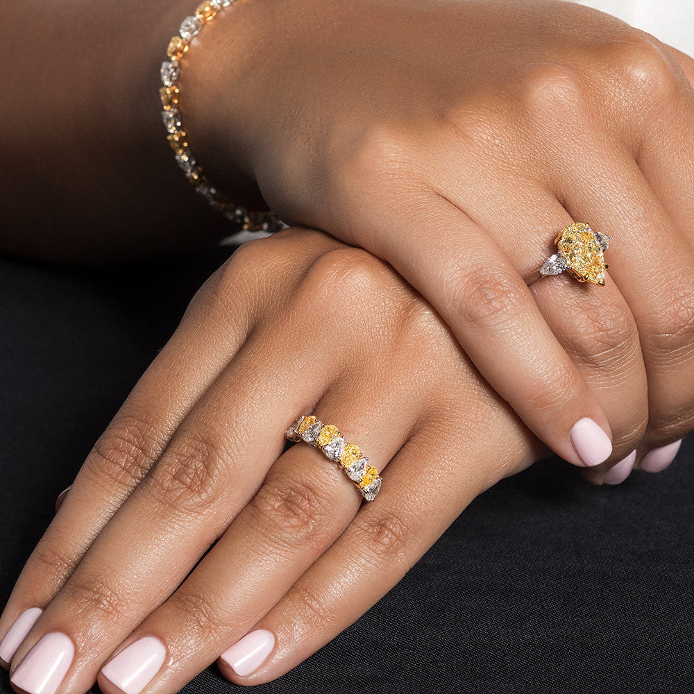 2.19ctw Yellow Pear Diamond & White Pear Diamond Alternating Halfway Band — view 5 — Laura Milman New York