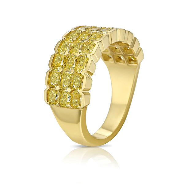 Three Row Yellow Radiant Diamond Halfway Band — view 2