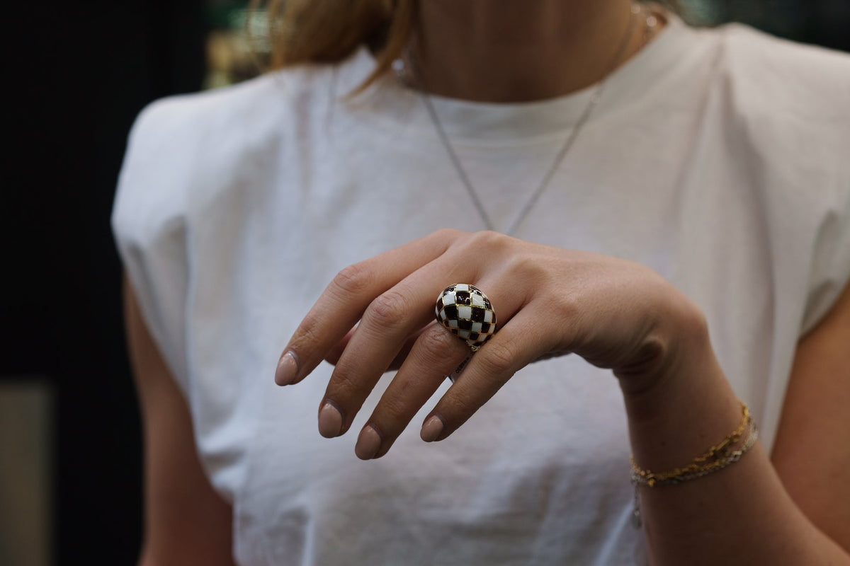 David Webb Platinum & 18K Yellow Gold Checkerboard Dome Ring — view 5 — Laura Milman New York