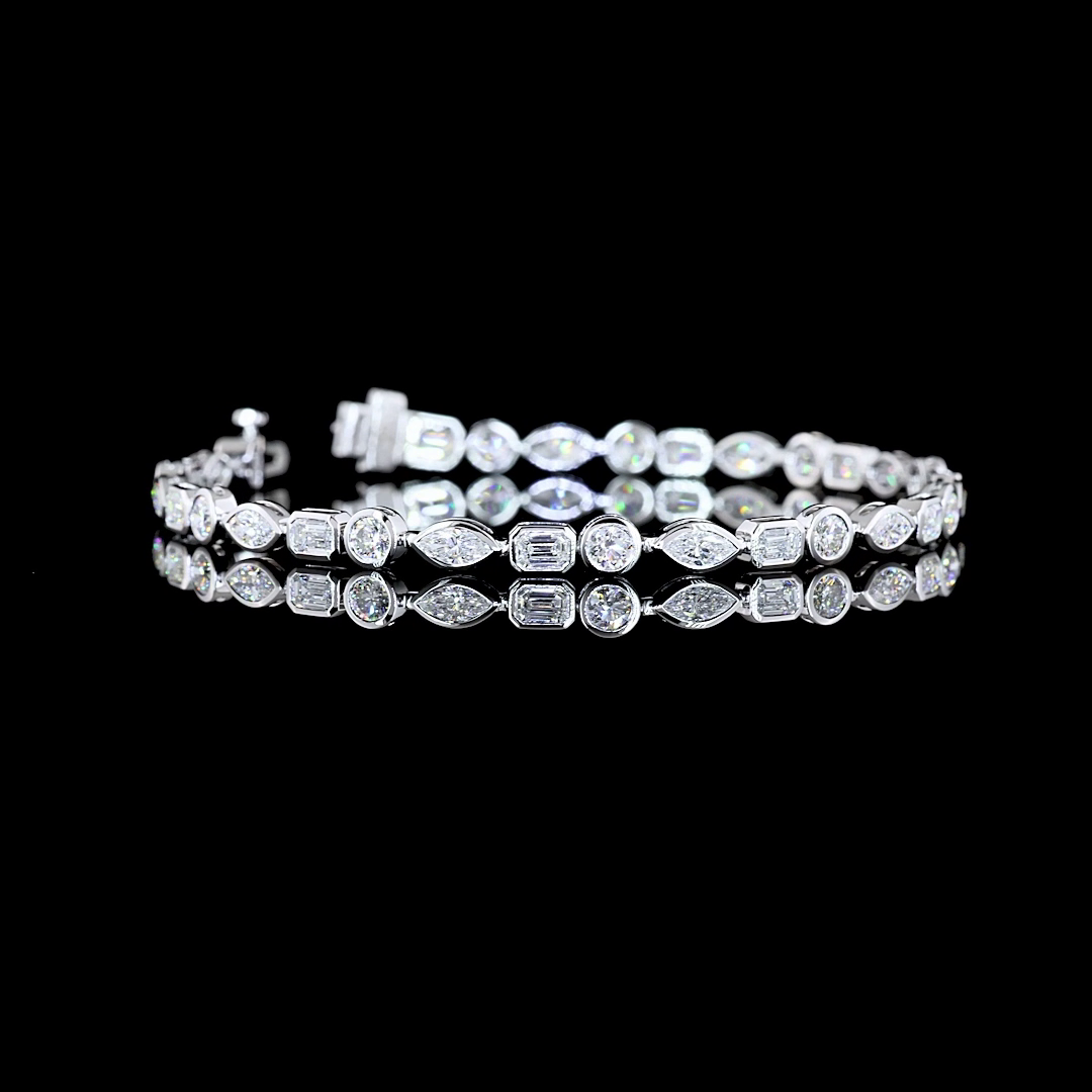 4.69 Carat Mixed Shape Lab Grown Diamond Tennis Bracelet - E-F VS - 14K White Gold - Front View — Laura Milman New York