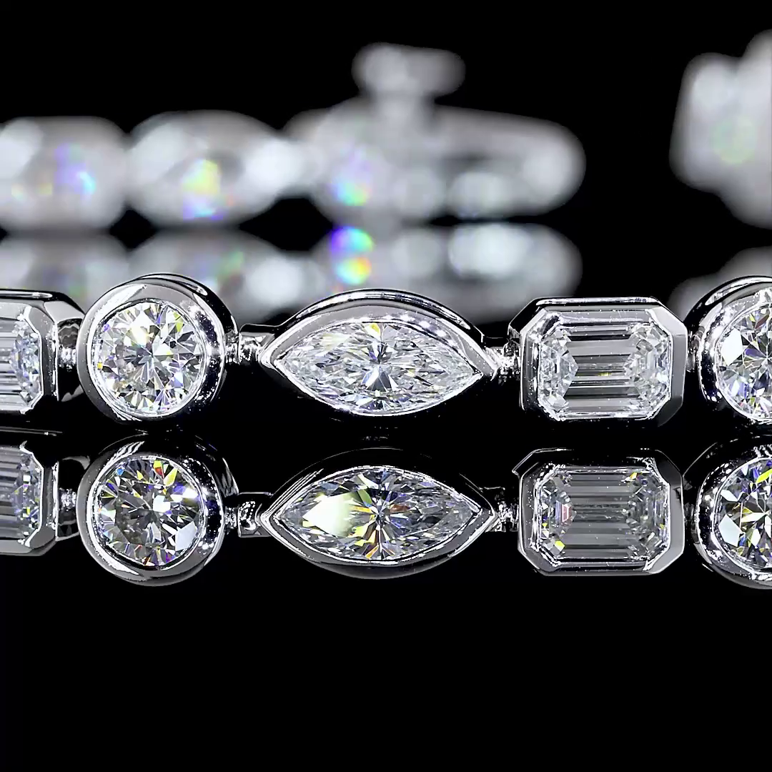 4.69 Carat Mixed Shape Lab Grown Diamond Tennis Bracelet - E-F VS - 14K White Gold - View 2 — Laura Milman New York