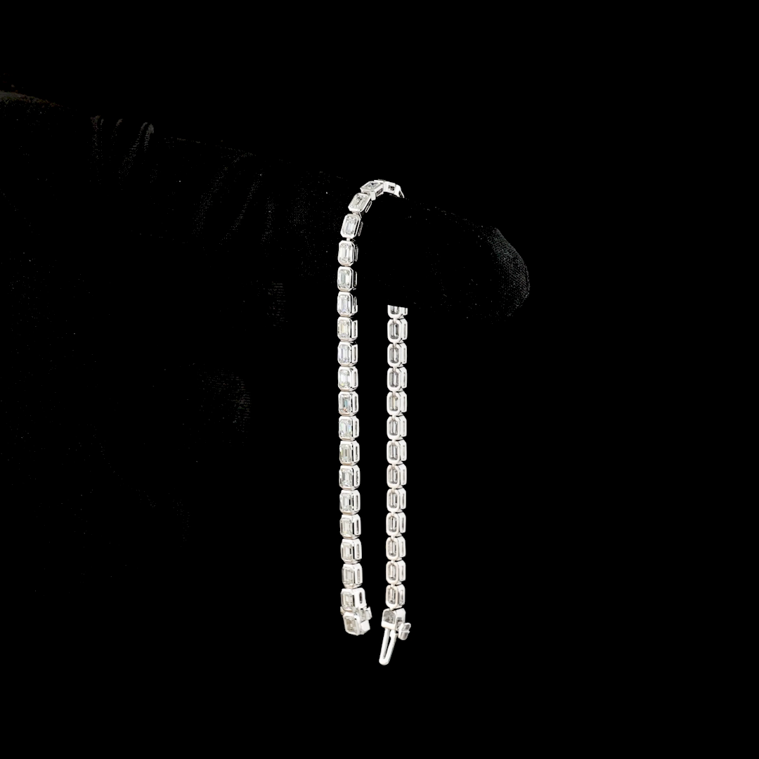 3.70 Carat Emerald Cut Lab Grown Diamond Tennis Bracelet - E-F VS - 14K White Gold - Image 3 — Laura Milman New York