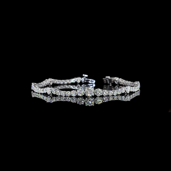 Lab-Grown Round Diamond Station Line Tennis Bracelet — Prong — 5.70 ct 14K WHITE GOLD