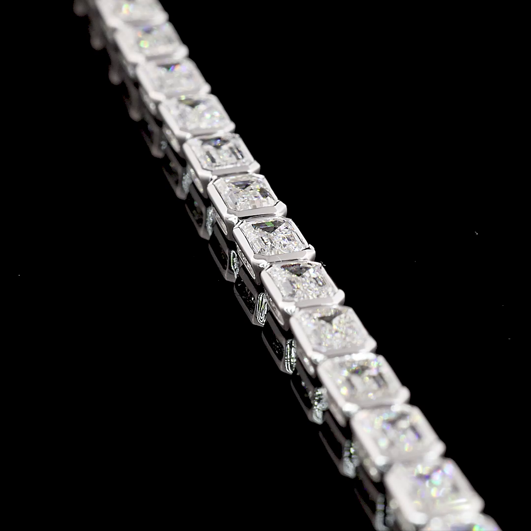 Lab-Grown Emerald Diamond Tennis Bracelet — Bezel, East West — 8.59 ct 14K WHITE GOLD — Laura Milman New York