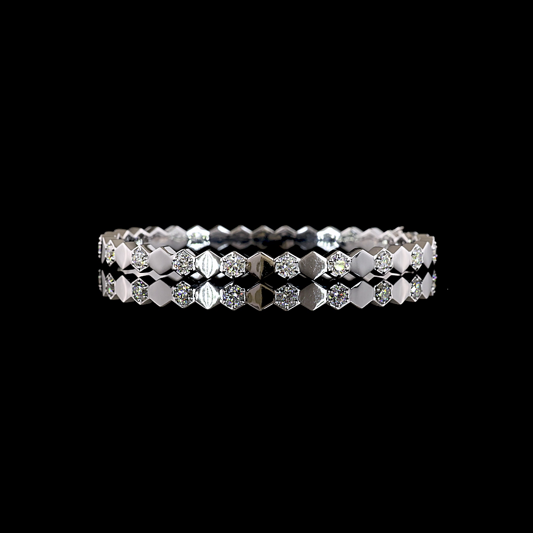 Lab-Grown Round Diamond Bangles Bracelet — Bezel Prong — 0.91 ct 14K WHITE GOLD — Laura Milman New York