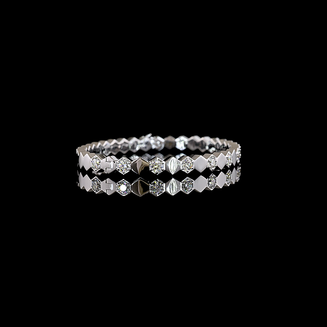 Lab-Grown Round Diamond Bangles Bracelet — Bezel Prong — 0.91 ct 14K WHITE GOLD — Laura Milman New York