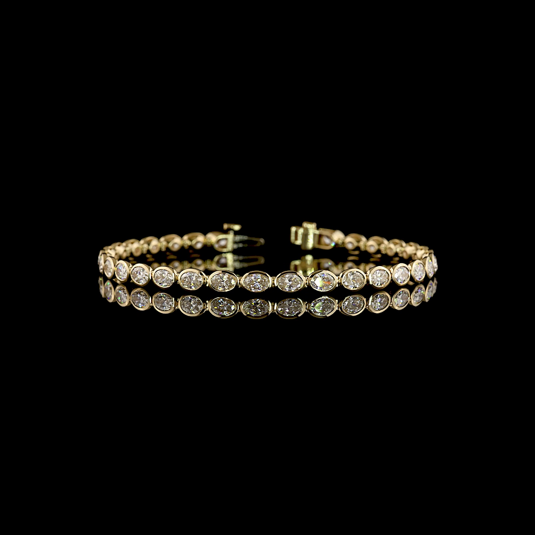 Lab-Grown Oval Diamond Tennis Bracelet — Bezel, East West — 5.46 ct 14K YELLOW GOLD — Laura Milman New York