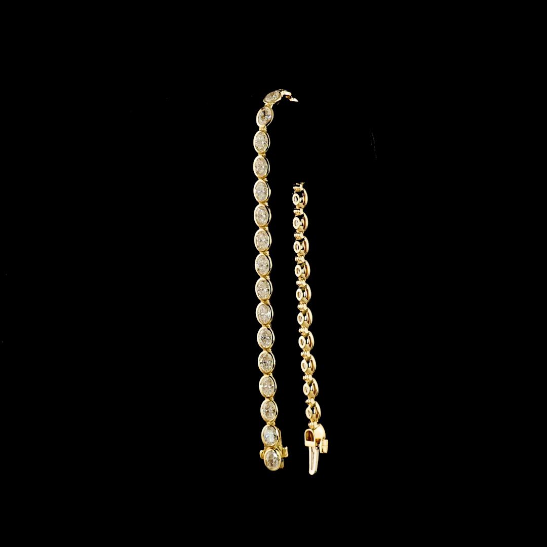 Lab-Grown Oval Diamond Tennis Bracelet — Bezel, East West — 5.46 ct 14K YELLOW GOLD — Laura Milman New York