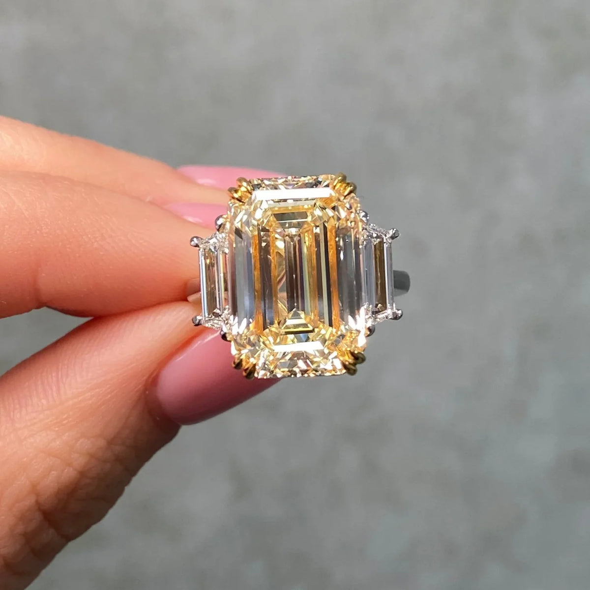 10.18ct Light Yellow Emerald Diamond Ring SI1 GIA — view 2 — Laura Milman New York