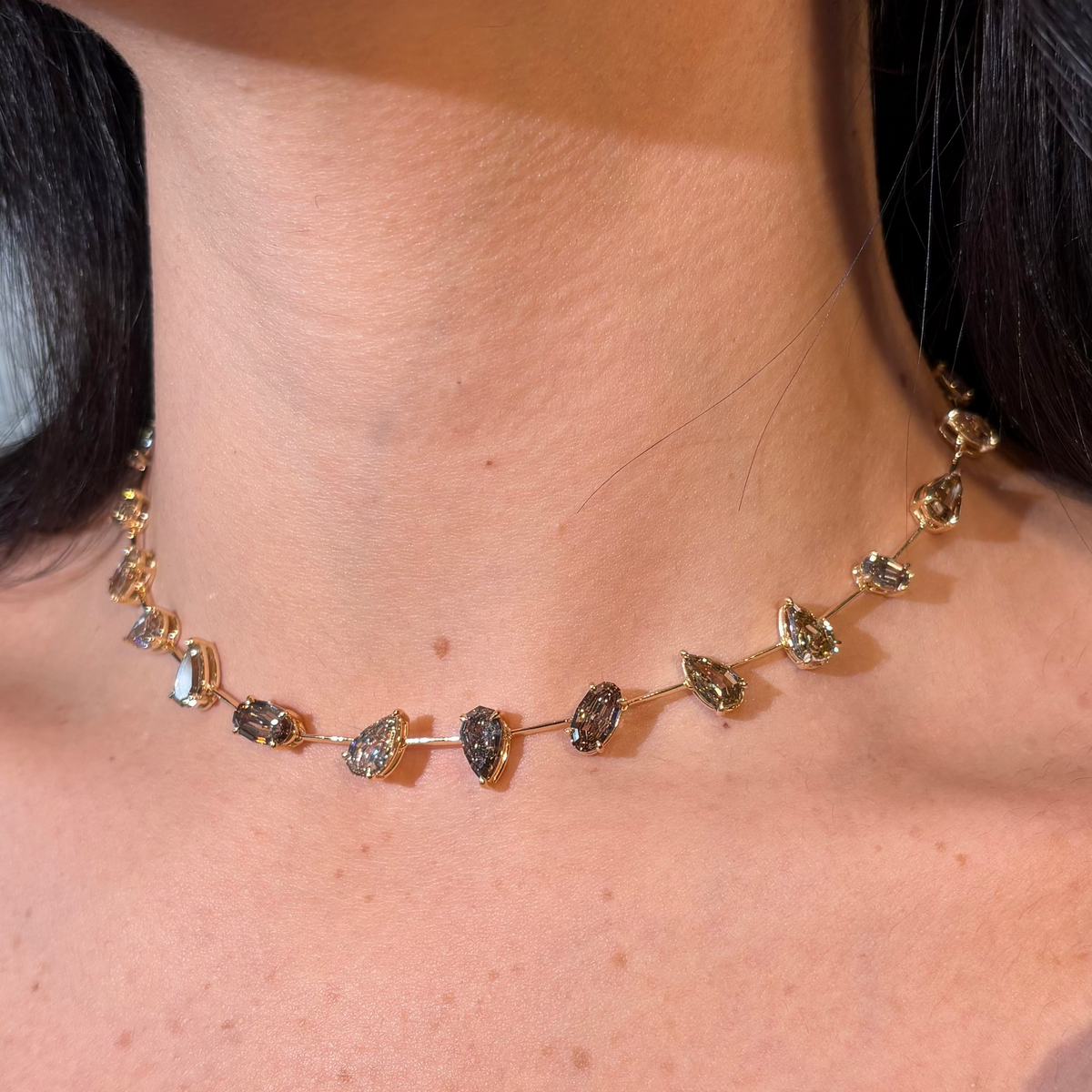 28.59ctw Champagne Diamond Organized Chaos Mix Shape Necklace — view 3 — Laura Milman New York