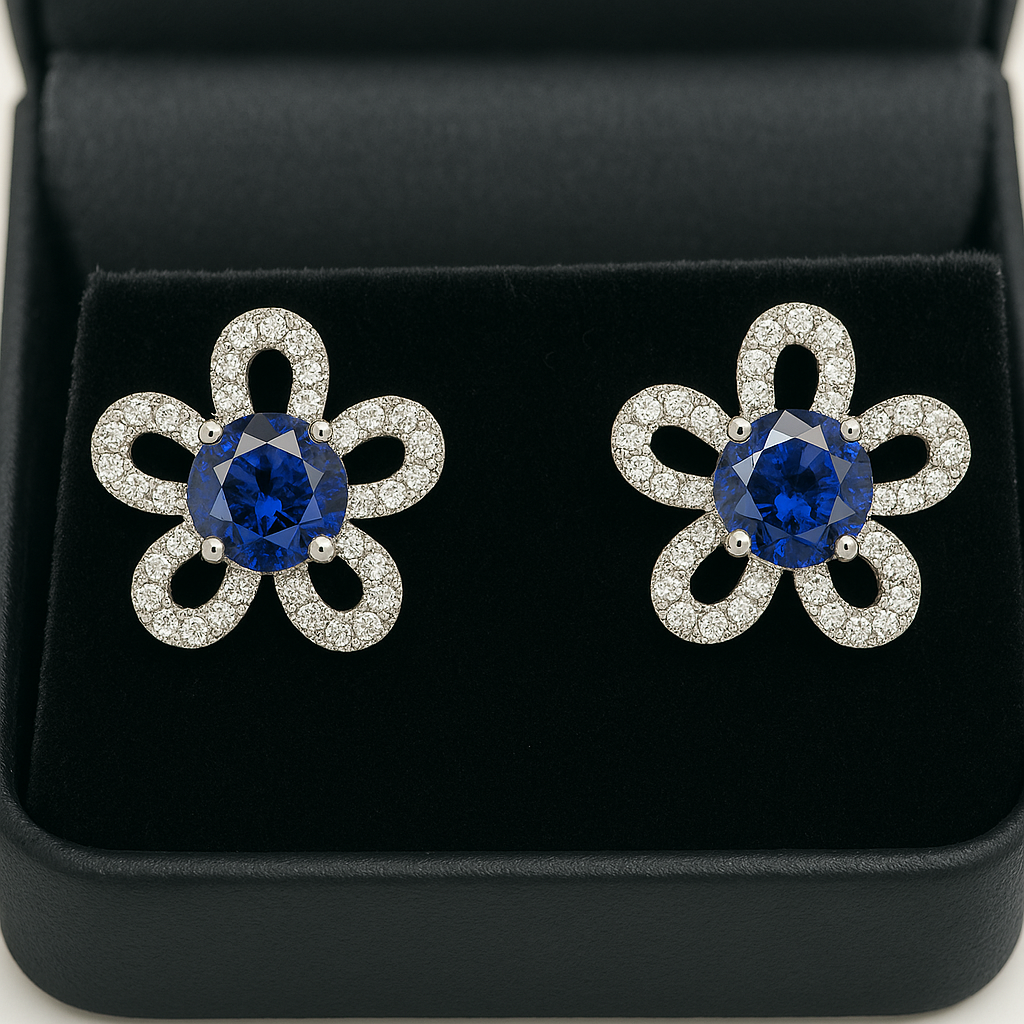Flower Themed Sapphire Studs with Diamonds — Laura Milman New York