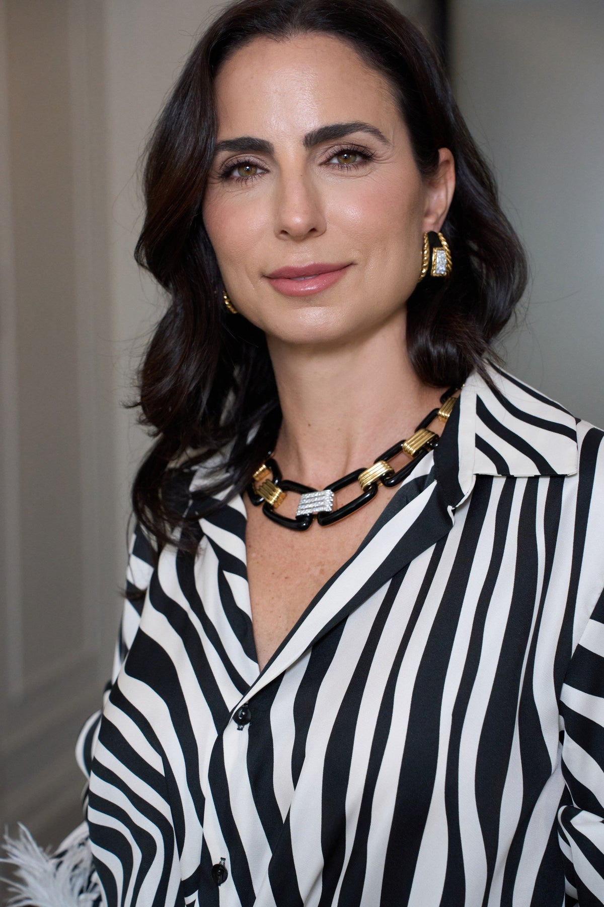 David Webb 18K Yellow Gold Black Enamel Large Link Gold Stations Necklace — view 7 — Laura Milman New York