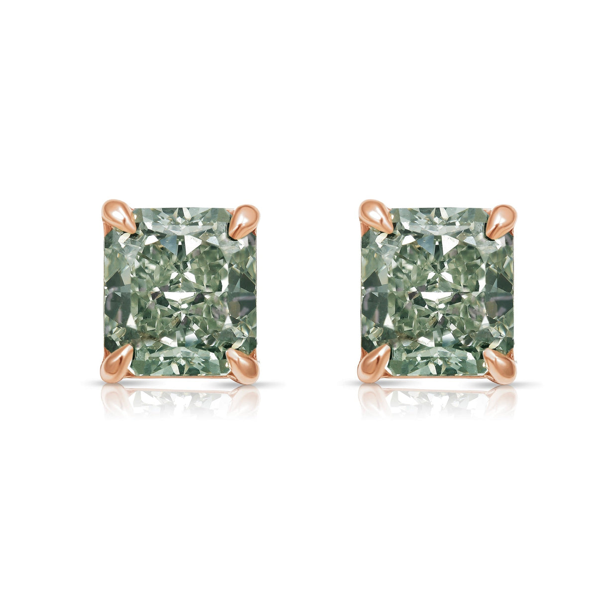 3.52ctw Green Chameleon Radiant Diamond Stud Earrings GIA — Laura Milman New York
