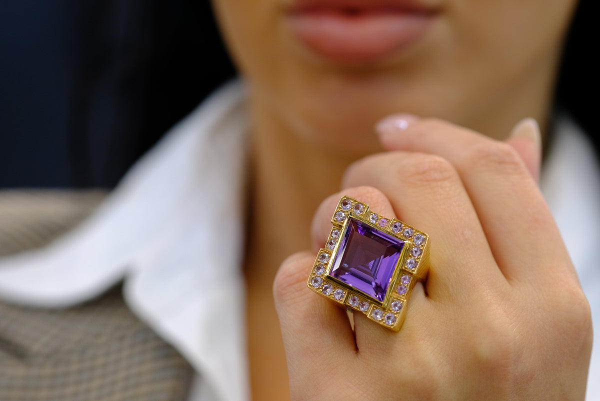 David Webb 18K Yellow Gold Purple Amethyst Rhombus Ring — view 5 — Laura Milman New York