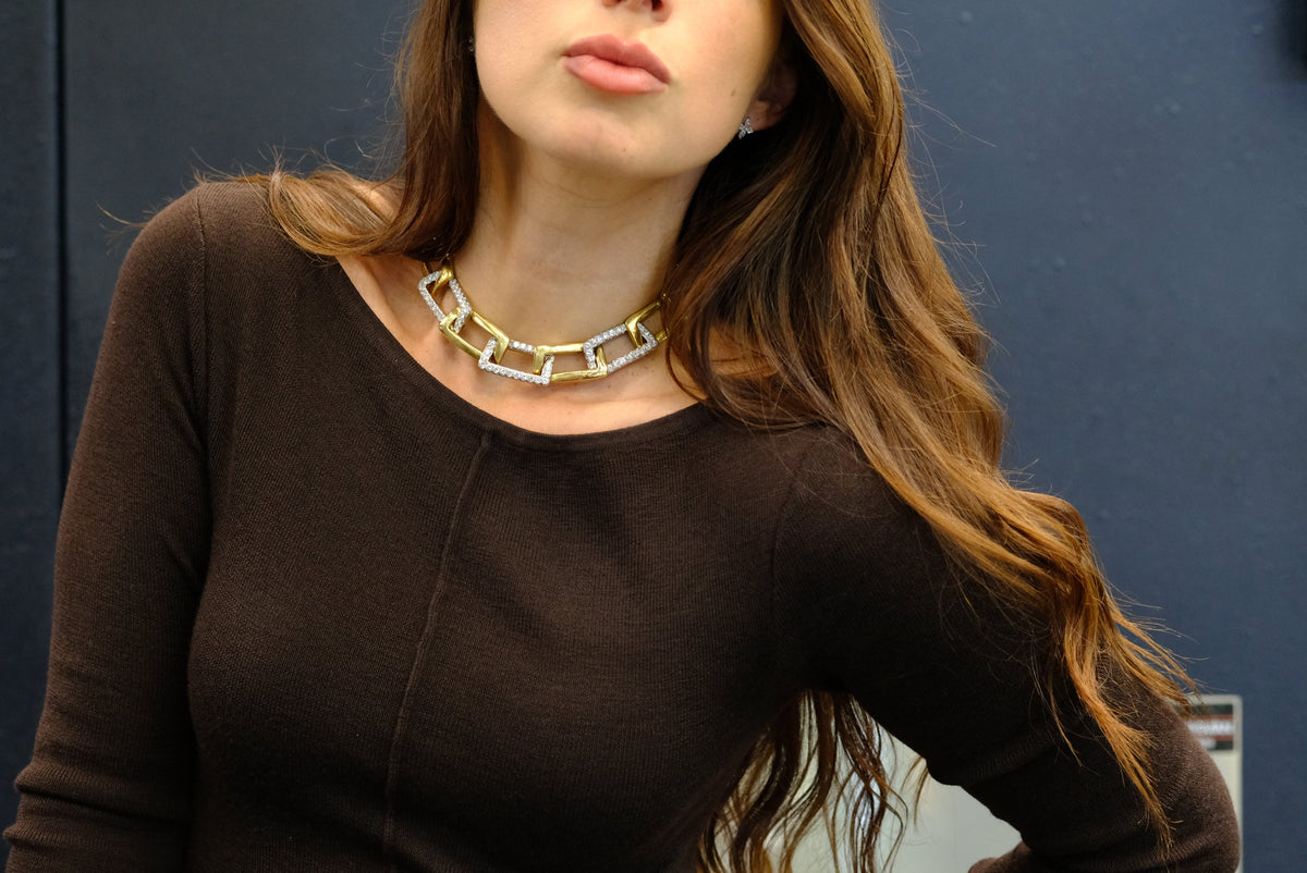 David Webb Platinum & 18K Yellow Gold Open Link Collar Necklace — view 8 — Laura Milman New York
