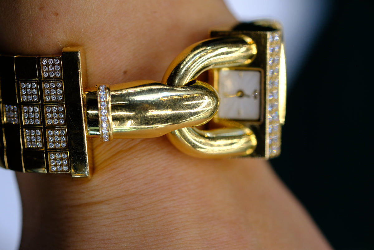 Pre-Owned Van Cleef & Arpels Cadenas 18K Yellow Gold Diamond Five Row Ladies Bracelet Watch — view 8 — Laura Milman New York