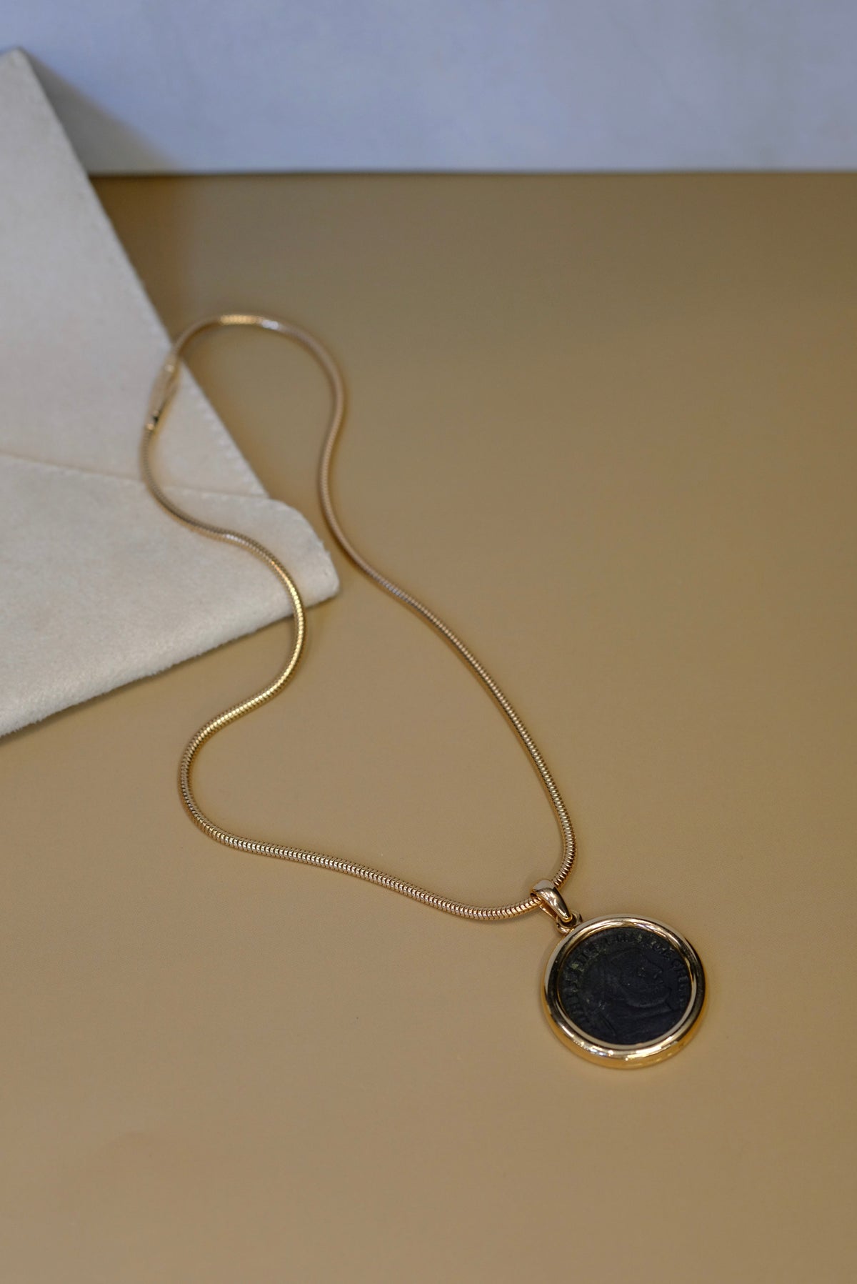 Bvlgari 18K Yellow Gold Monete Carthago-Severus Ad 305-306 Necklace — view 8 — Laura Milman New York