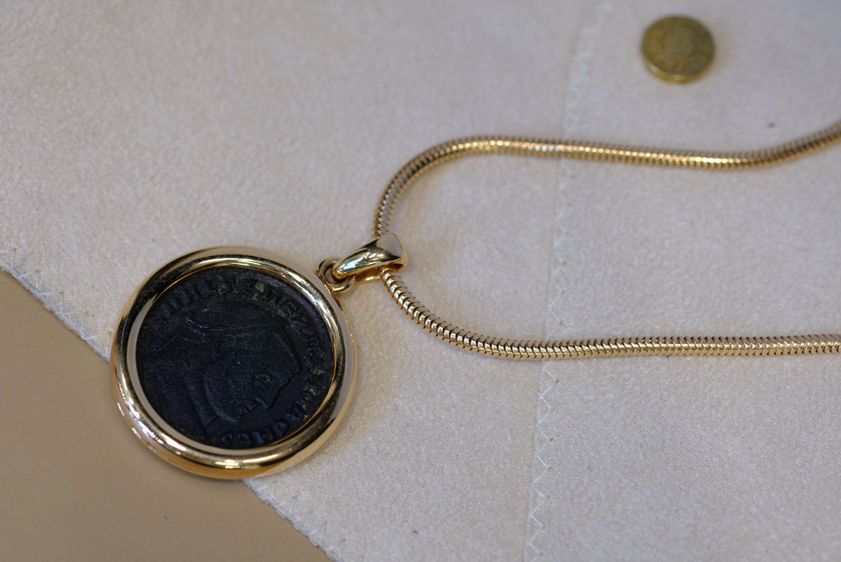 Bvlgari 18K Yellow Gold Monete Carthago-Severus Ad 305-306 Necklace — view 10 — Laura Milman New York
