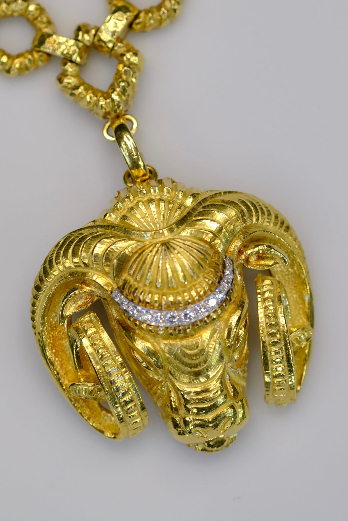 David Webb Platinum & 18K Yellow Gold Ram Diamond Head Brooch — view 6 — Laura Milman New York
