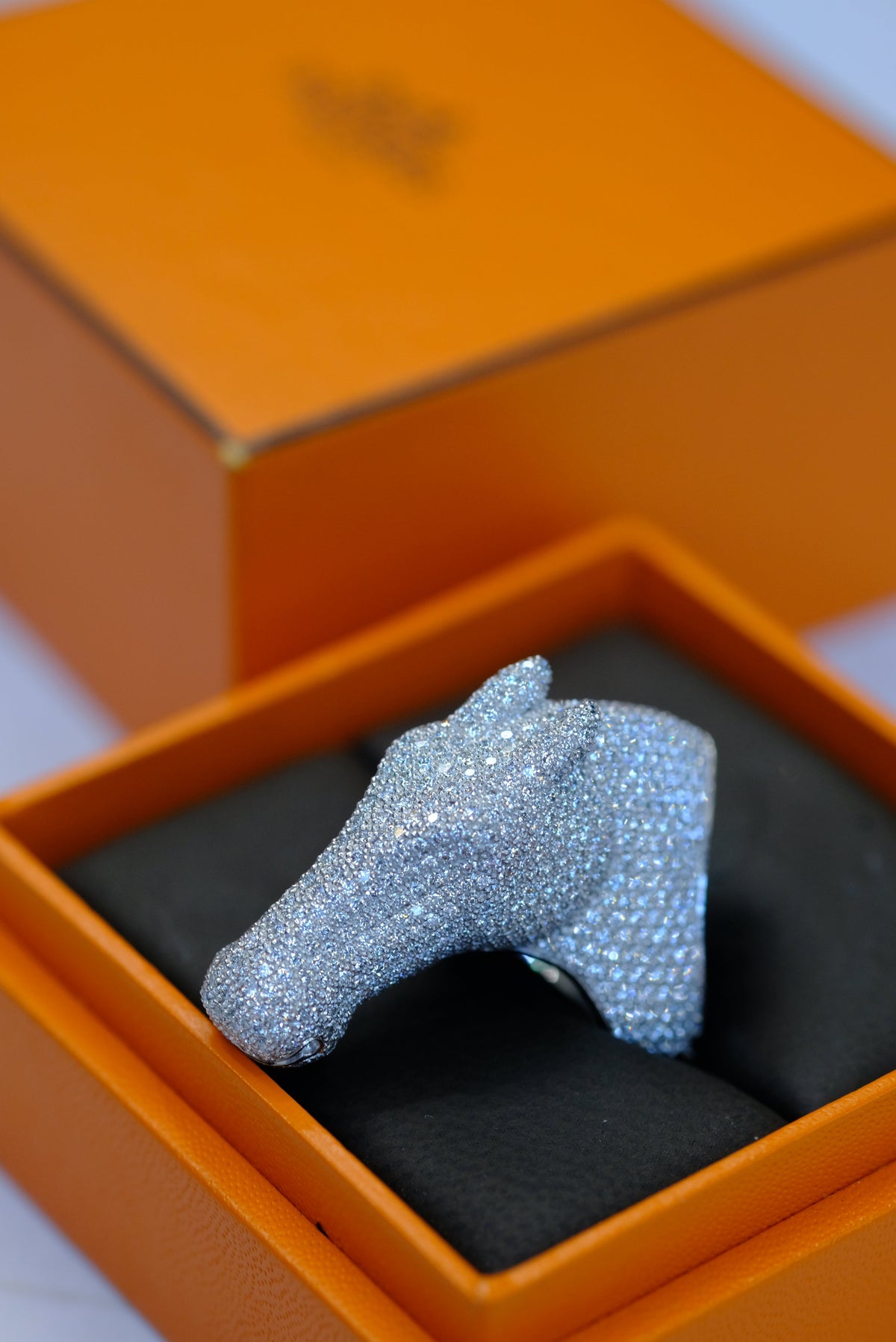 Hermès 18K White Gold 4 Carat Diamond Galop Horse Ring — view 7 — Laura Milman New York