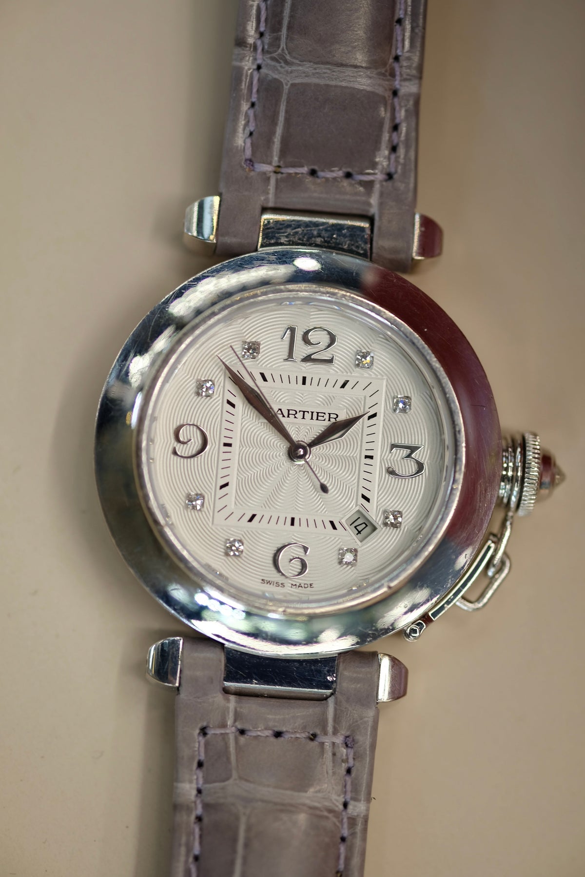 Pre-Owned Cartier Pasha 18K White Gold 32mm Dial Diamond Markers #2398 Watch — view 8 — Laura Milman New York