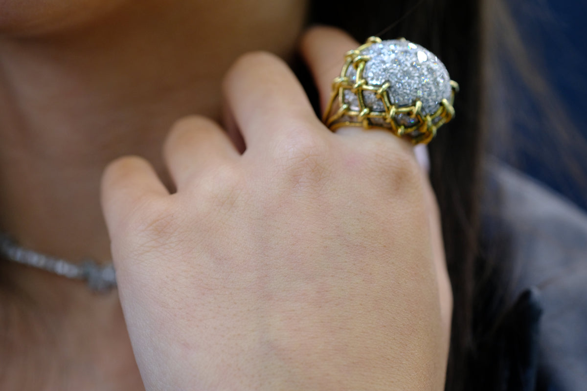 David Webb Platinum & 18K Yellow Gold Geodesic Dome Diamond Ring — view 6 — Laura Milman New York
