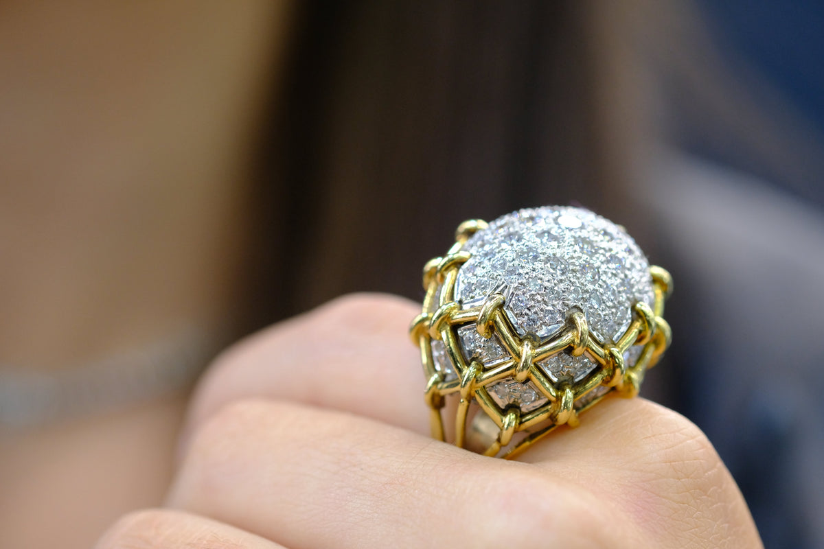 David Webb Platinum & 18K Yellow Gold Geodesic Dome Diamond Ring — view 7 — Laura Milman New York