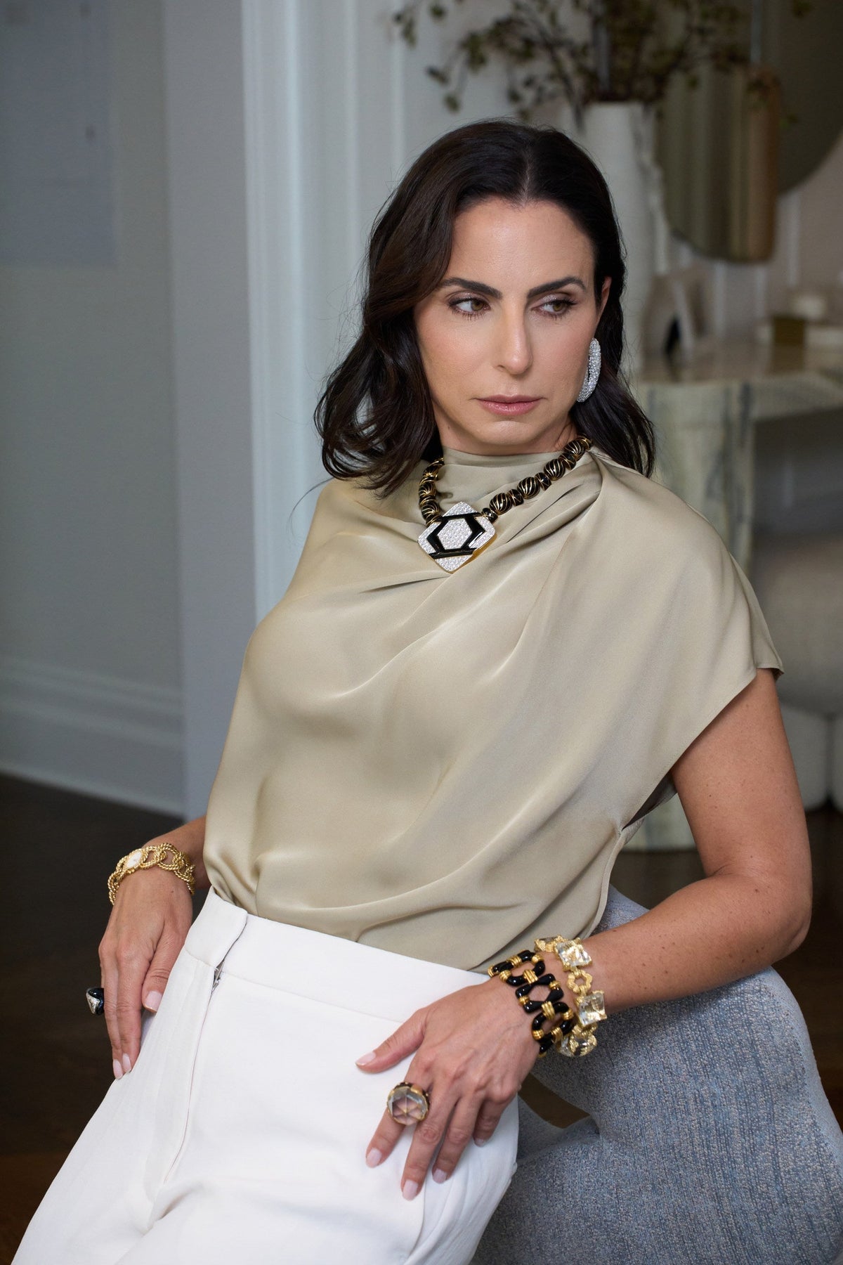 David Webb 18K Yellow Gold Rock Crystal Open Link Bracelet — view 2 — Laura Milman New York