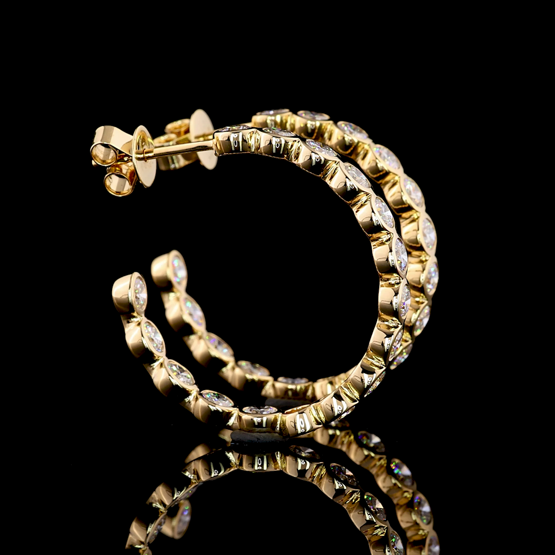 2.87 CT Round Lab Grown Diamond C Hoop Earrings in 14K Yellow Gold — Laura Milman New York