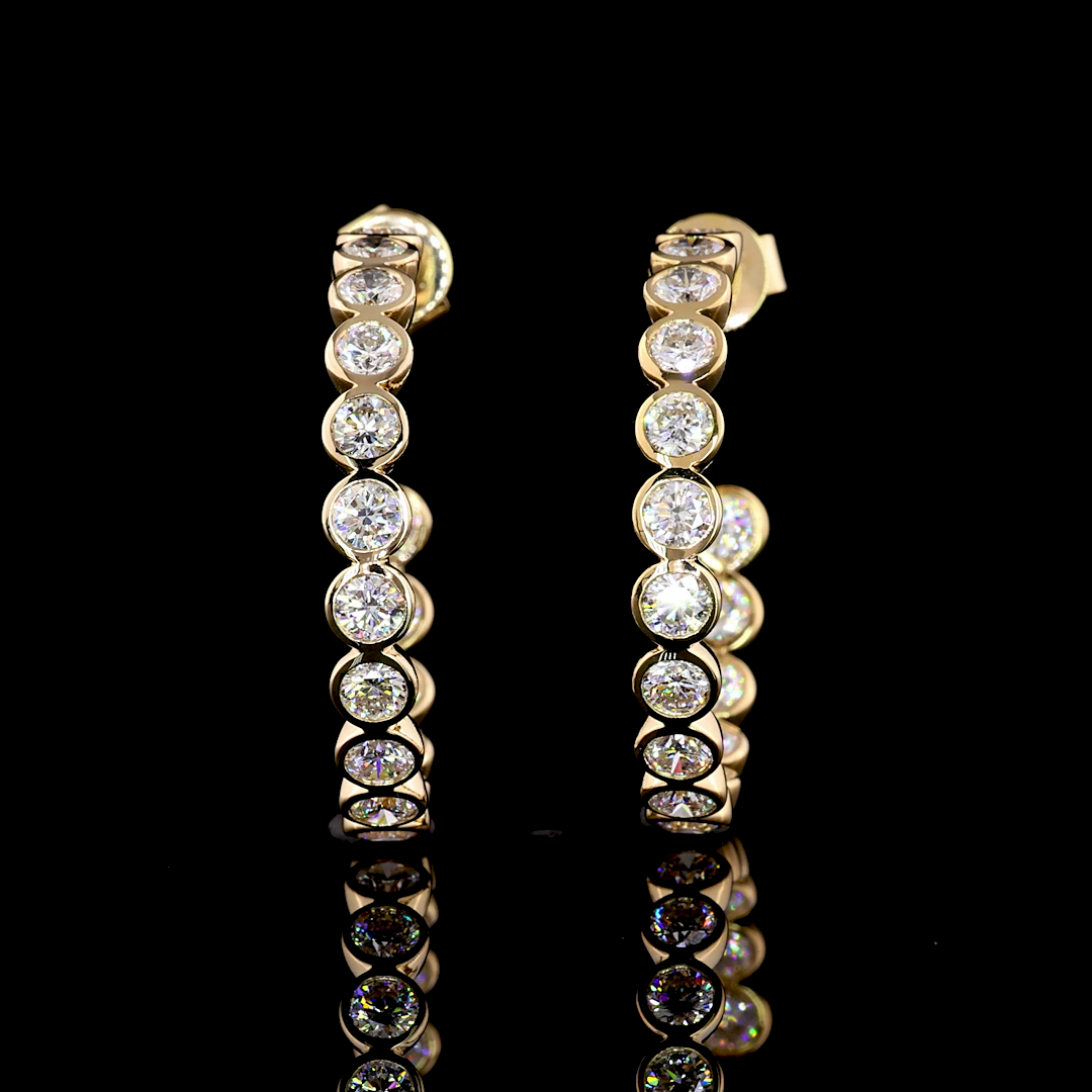 2.87 CT Round Lab Grown Diamond C Hoop Earrings in 14K Yellow Gold — Laura Milman New York