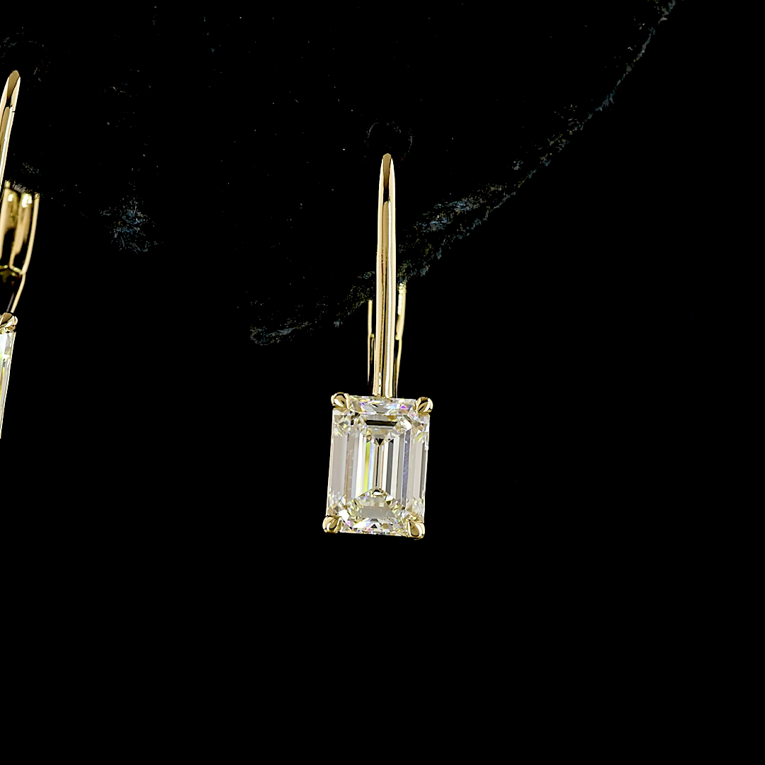 1.08 CT Emerald Lab Grown Diamond Drop Earrings in 14K Yellow Gold — Laura Milman New York