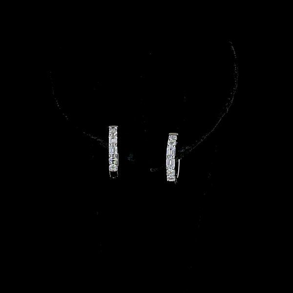 0.37 CT Emerald Lab Grown Diamond Huggie Earrings in 14K White Gold