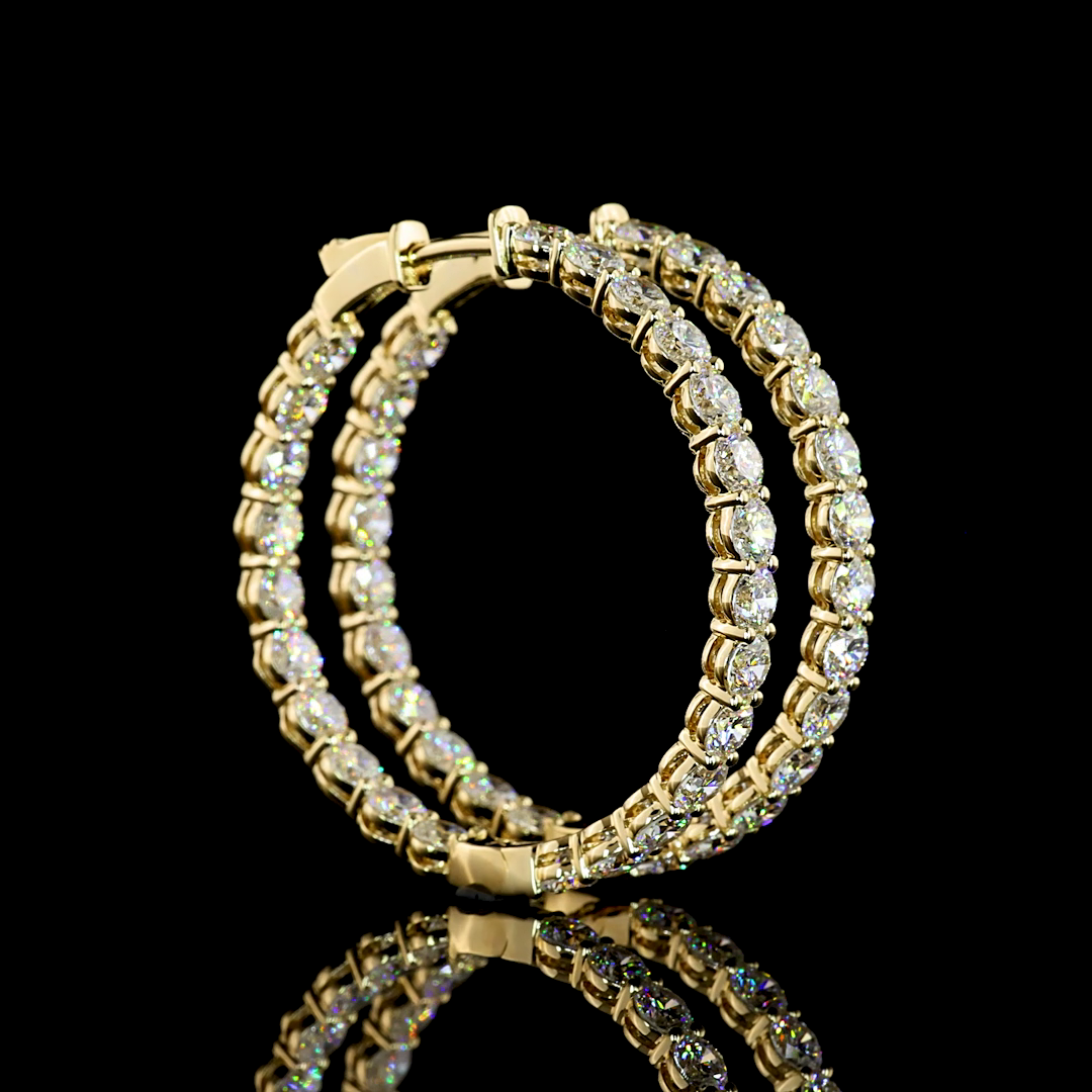 Lab-Grown Round Diamond Hoops Earring — Prong, — 6.92 ct total per pair 14K YELLOW GOLD — Laura Milman New York