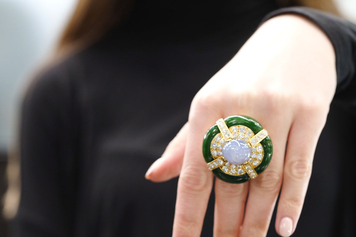 David Webb 18K Yellow Gold Star Sapphire Nephrite Jade Ring — view 5 — Laura Milman New York