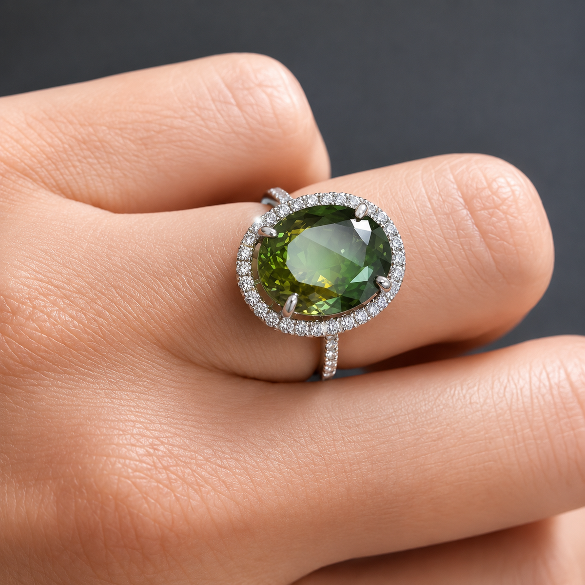 Green Stone Diamond Halo Ring - Laura Milman New York