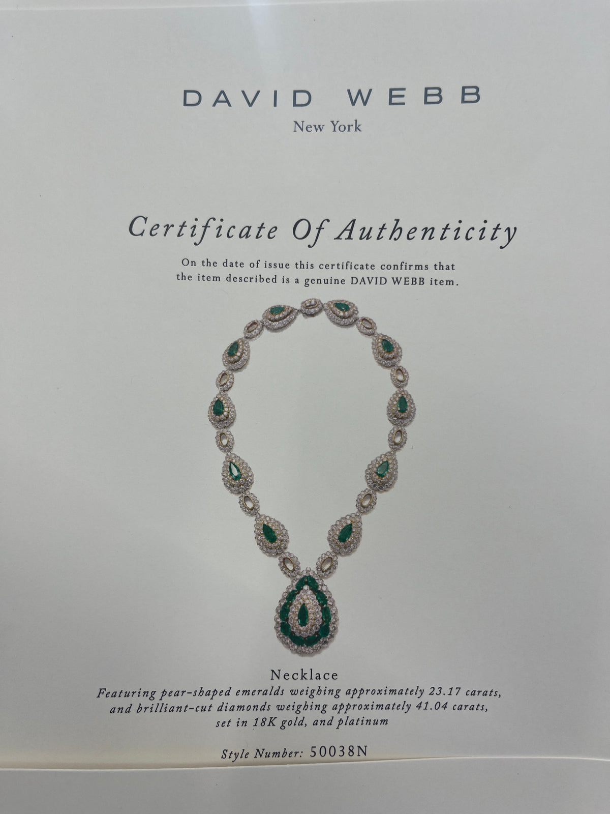 David Webb Emerald Platinum & 18K Yellow Gold Pear Shaped Green Emerald And Diamond Vintage Necklace — view 5 — Laura Milman New York