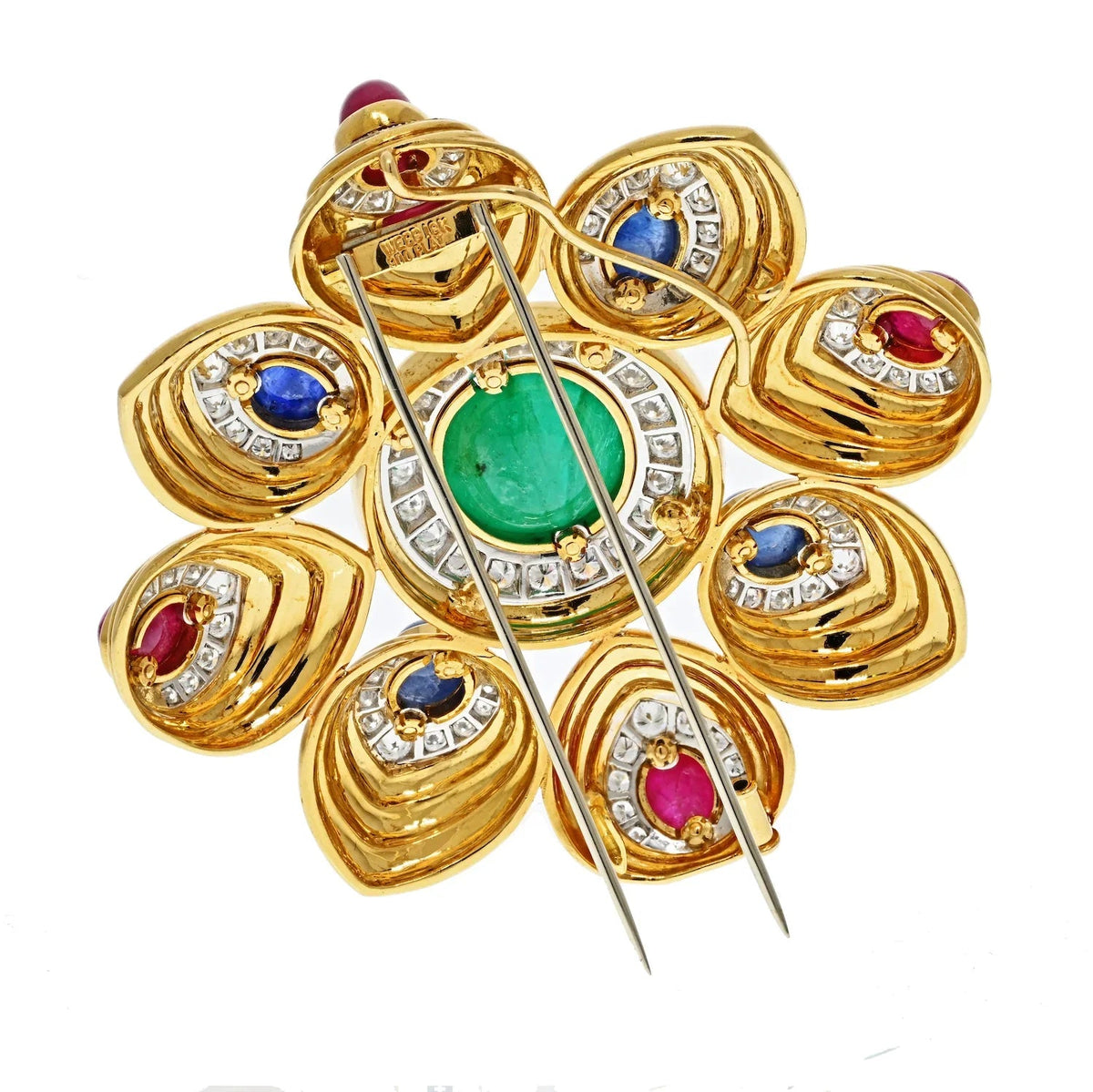 David Webb Platinum & 18K Yellow Gold Multicolor Cabochon Gemstone And Diamond Maltese Brooch — view 2 — Laura Milman New York