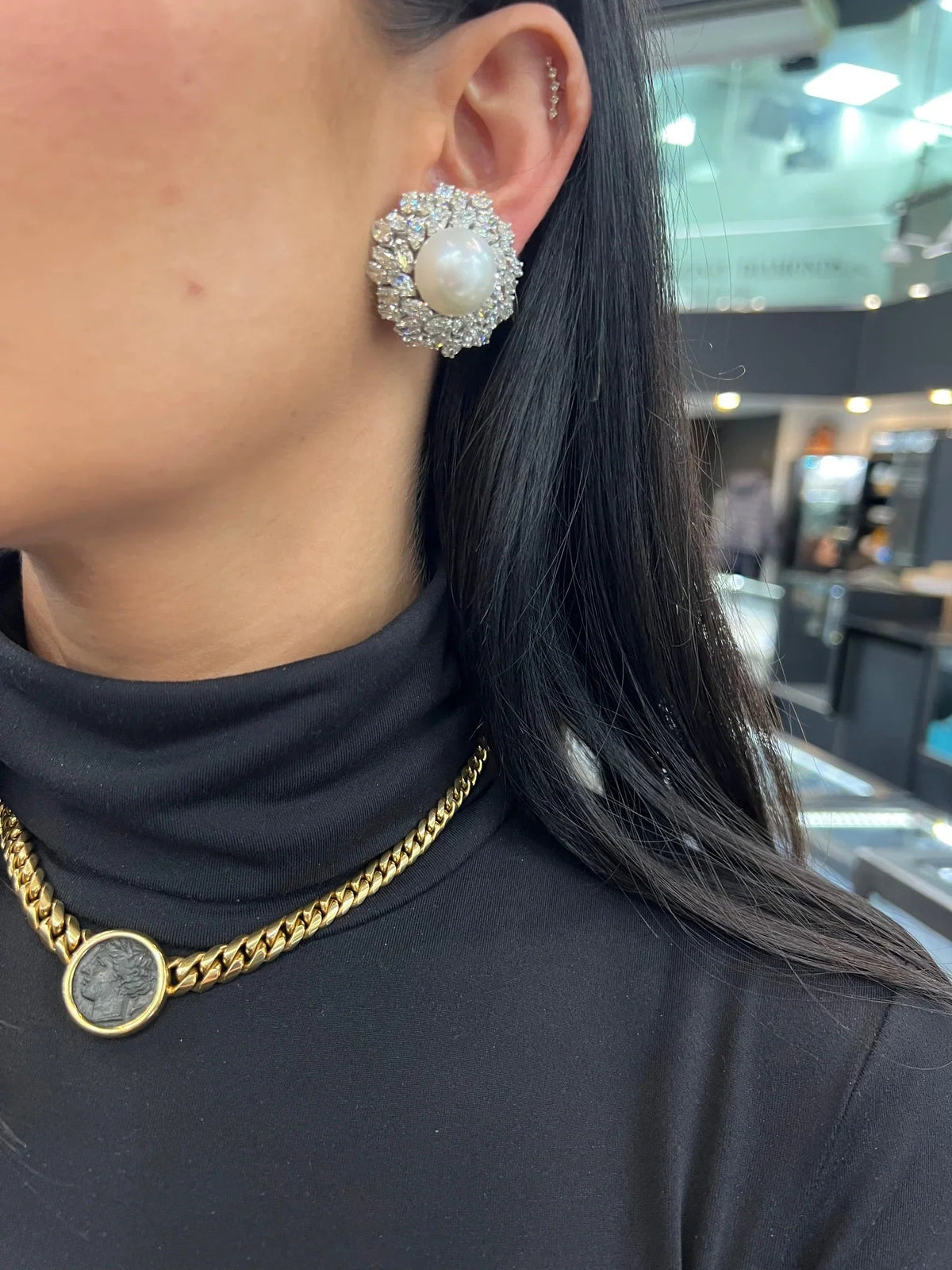 Van Cleef & Arpels 18K White Gold Pearl Diamond Bombe Earrings — view 8 — Laura Milman New York